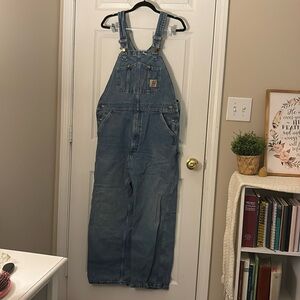 CARHARTT Carpenter Denim Bibs Overalls Mens 38X30 Blue Light Wash 14806
